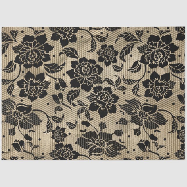 Papel de Tecido de Desvinculação do Lace Preto Vin (Frente )