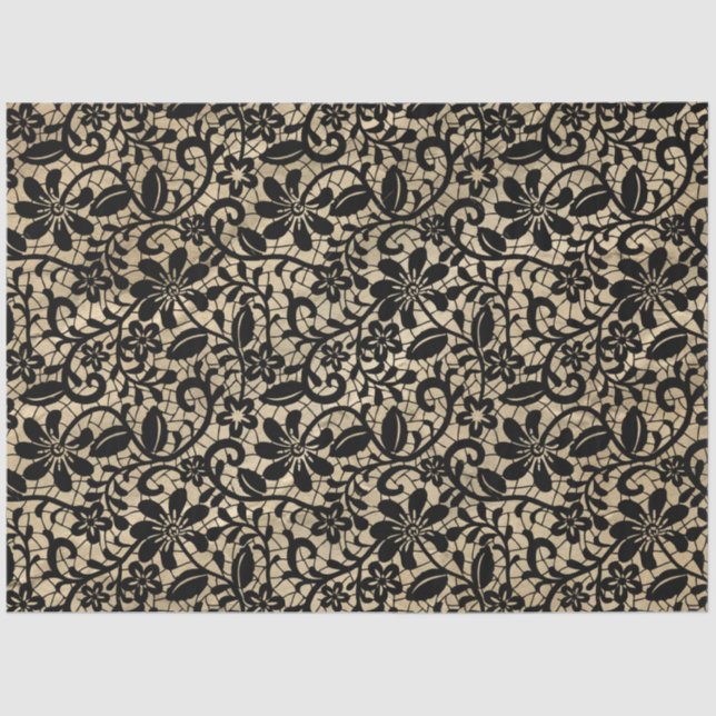 Papel de Tecido de Desvinculação do Lace Preto Vin (Frente )