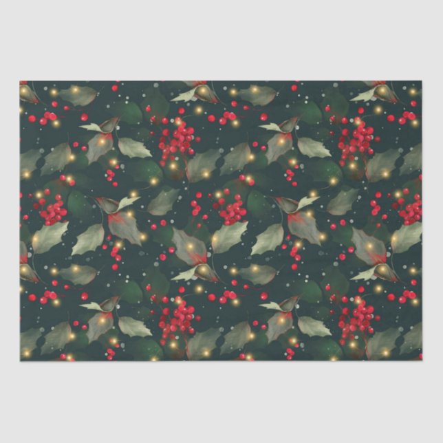 Papel de Tecido de Natal Holly Light Garland (Frente )