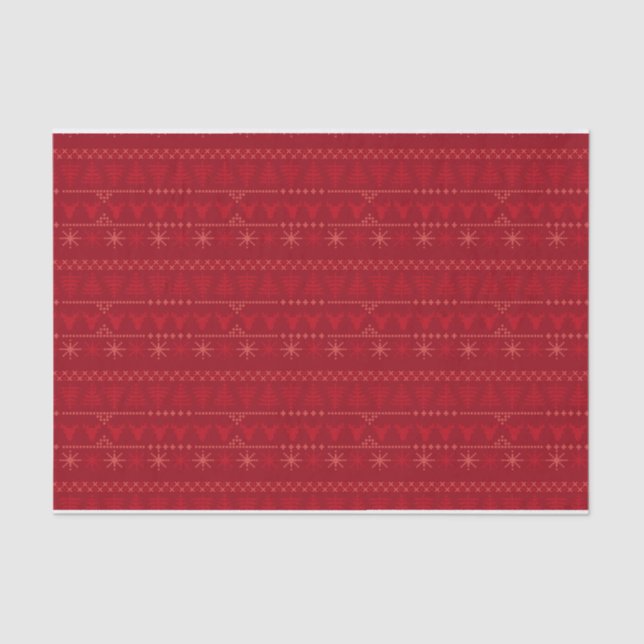 Papel de Tecido de Natal Padrão Nórdico Vermelho (Frente )