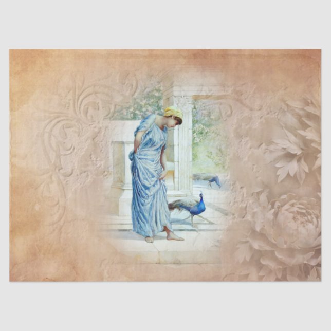 Papel de Tecido de Pavão da Antiga Mulher (Frente )