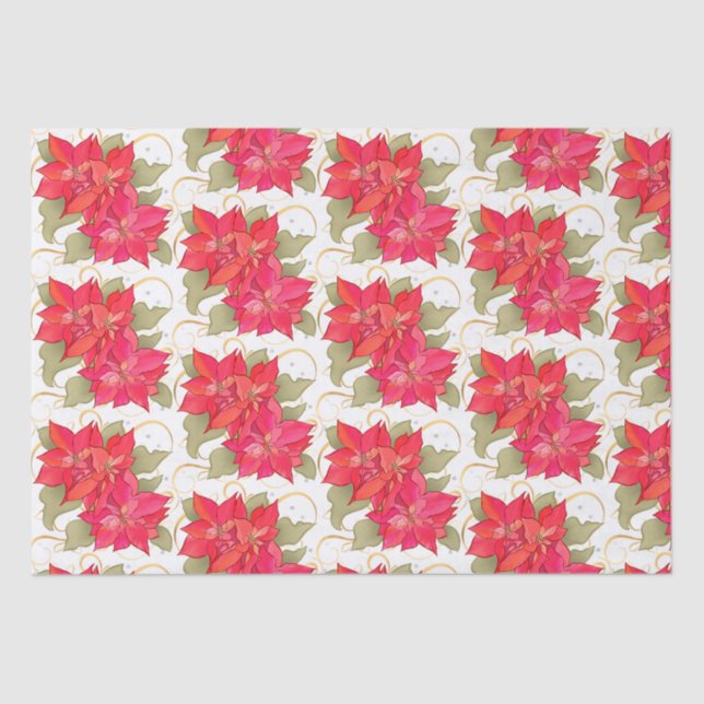 Papel de Tecido de Poinsettias de Natal Clássico (Frente )