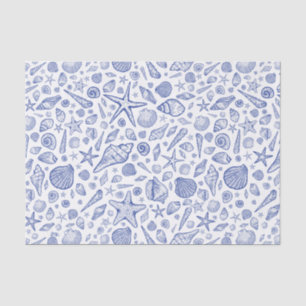 Papel de Tecido de Seashell Ilustrado Azul
