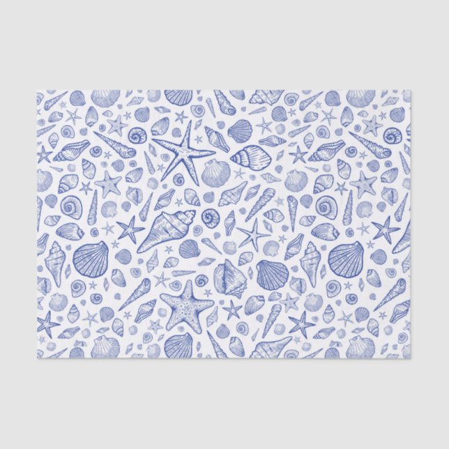 Papel de Tecido de Seashell Ilustrado Azul (Frente )