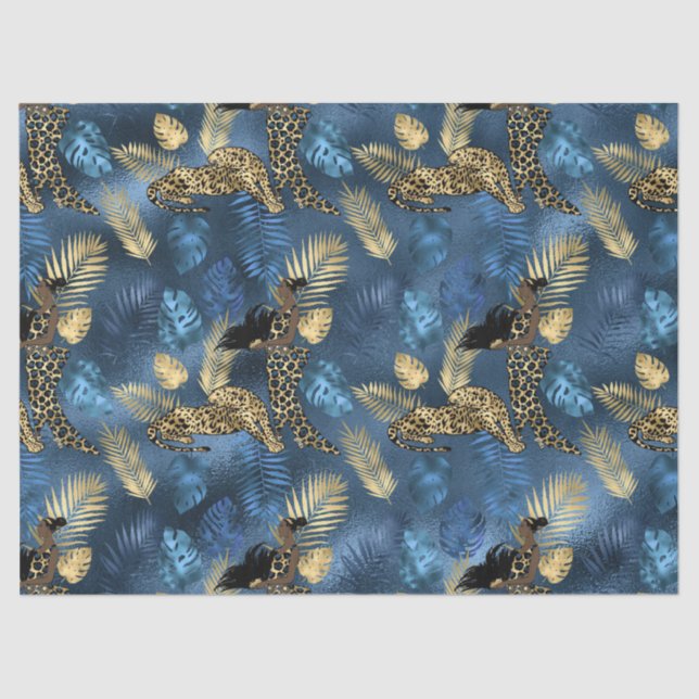 Papel de Tecido Design 6 da Série Leopardo Azul e  (Frente )