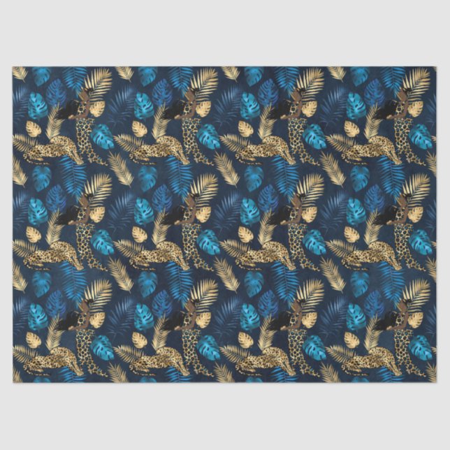 Papel de Tecido Design 8 da Série Leopardo Azul e  (Frente )