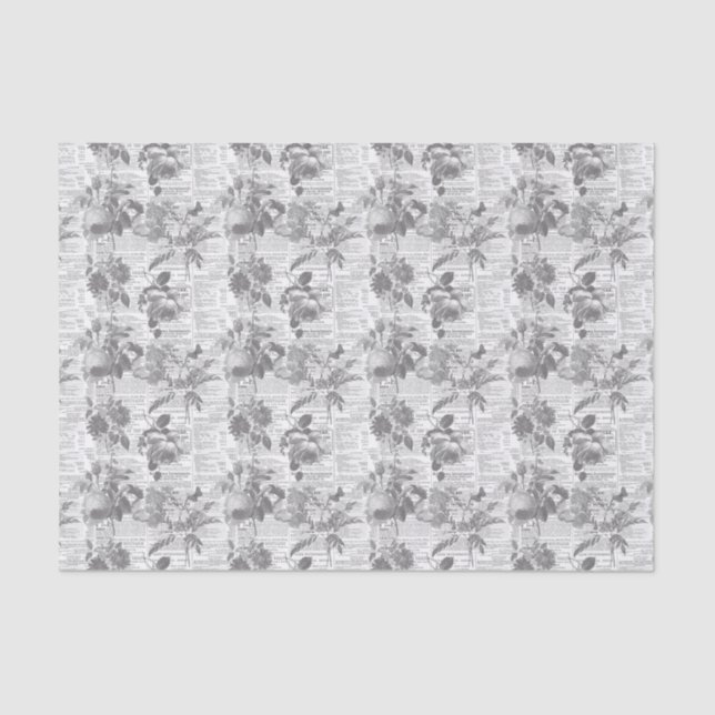 Papel de Tecido Ephemera Floral de Jornal (Frente )