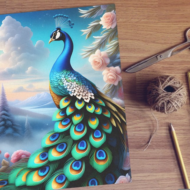 Papel de Tecido Fantasy Art Peacock para Decoupage (🌹🦚 Winter's Magic: Fantasy Art Peacock Tissue Paper! ❄️)