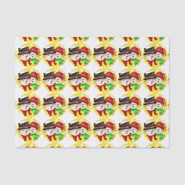 Papel de Tecido Feriado do Casal Snowman (Frente )