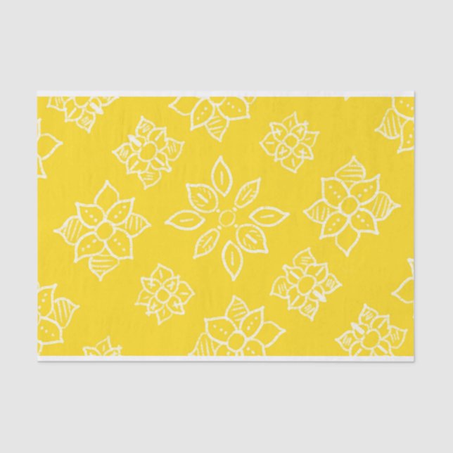 Papel De Tecido Floral Amarelo-Batik (Frente )