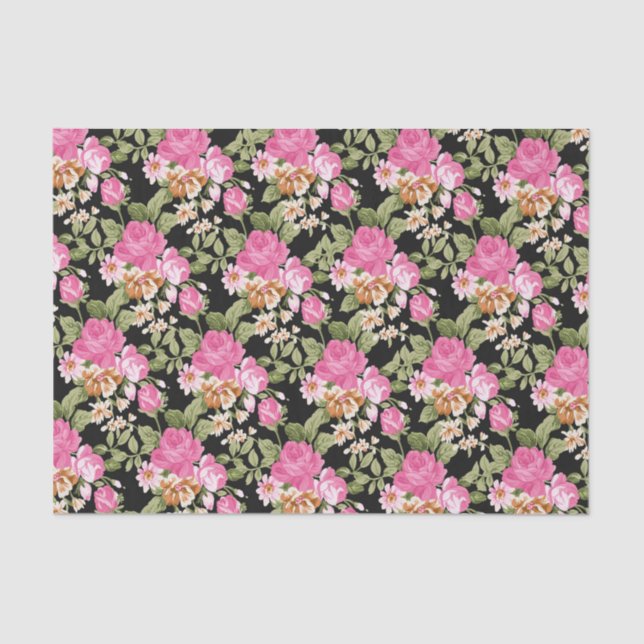 Papel de tecido floral cor-de-rosa rosa vitoriano (Frente )