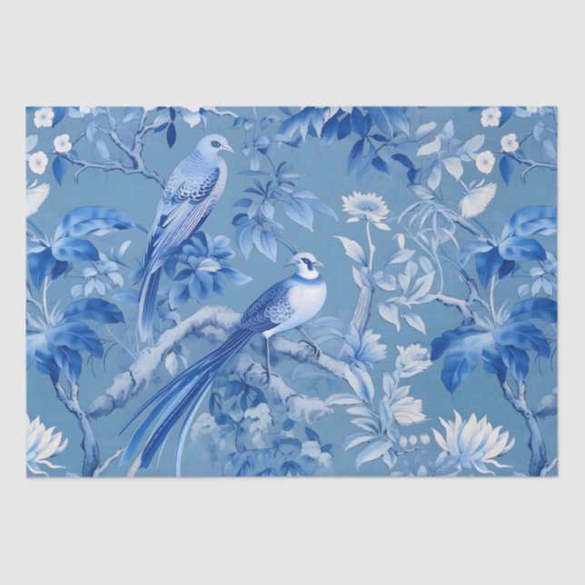 Papel de Tecido Floral de Chinoiserie Azul (Frente )