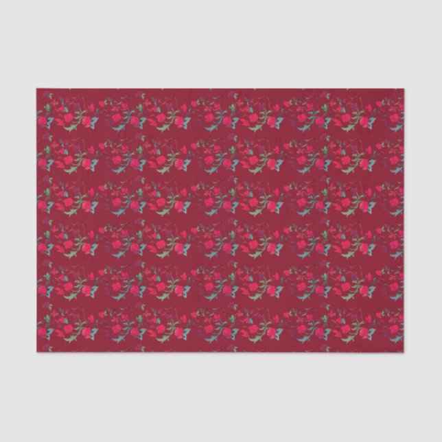 Papel De Tecido Floral De Vazio Vermelho Profundo (Frente )