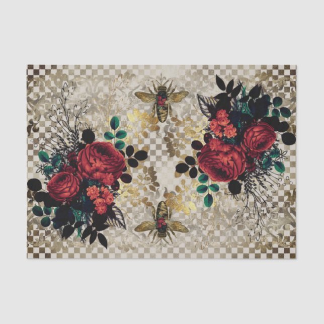 Papel de Tecido Gótico para Abelhas e Rosas (Frente )