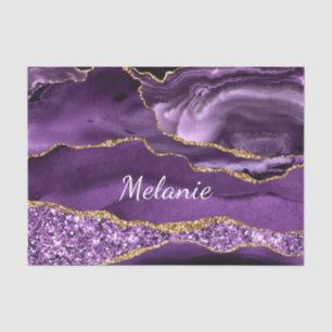 Papel de Tecido Marble Dourado Roxo com Nome Perso