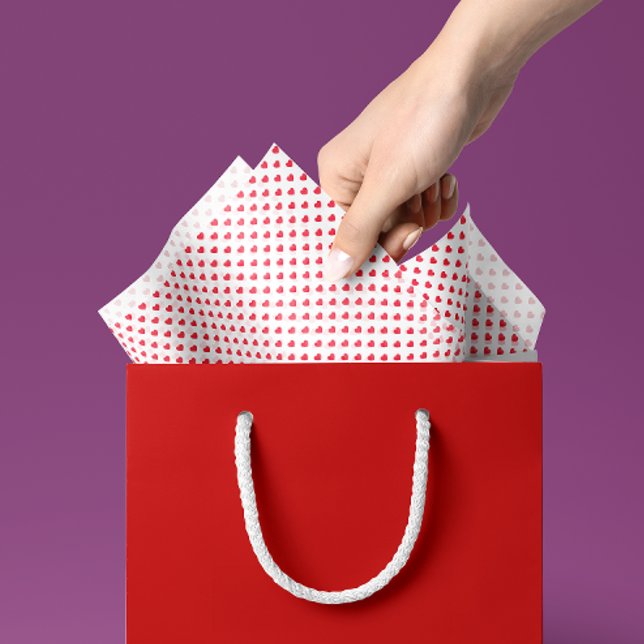 Papel de Tecido para Presente do Dia de os namorad (tiny red hearts patterned tissue paper for Valentine's Day gift wrapping)