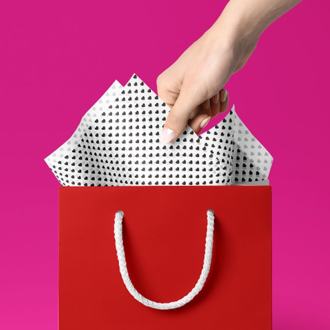 Papel de Tecido para Presente do Dia de os namorad (a pattern of tiny black hearts make this tissue paper a fun and bold choice for Valentine's Day gift)