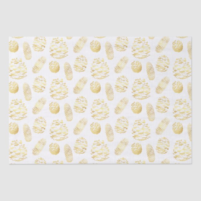 Papel de Tecido Pinecones Dourado Clássico de Nata (Frente )