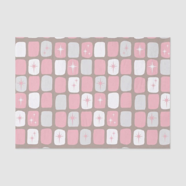 Papel de Tecido Retro-Rosa Starbursts (Frente )