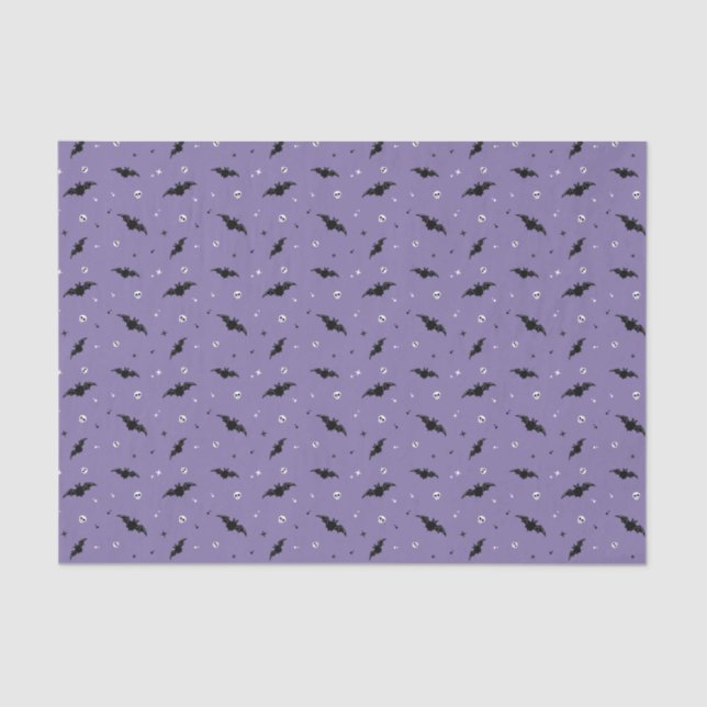 Papel de Tecido Spooky Bats & Skulls - Roxo (Frente )