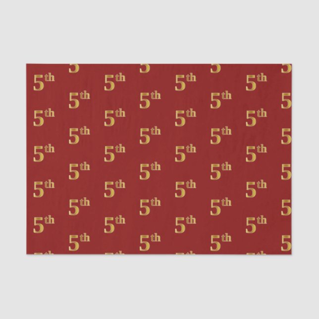 Papel de Tecido Vermelho, Faux Dourado 5 (Quinta) (Frente )