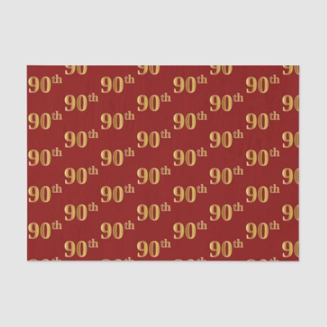Papel de Tecido Vermelho, Faux Dourado 90 (90) (Frente )