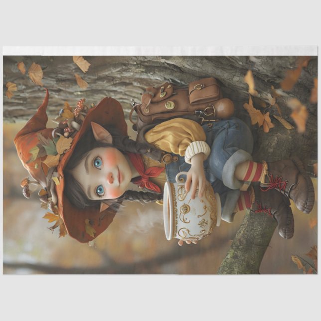 Papel de Tecido Virado para a Esquerda Pixie Orang (Frente )