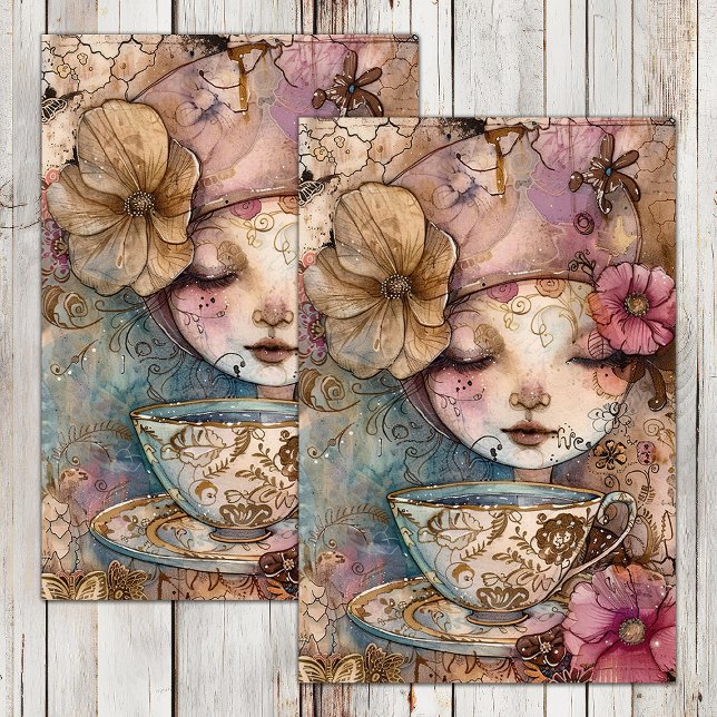 PAPEL DE TECIDOS DA GAROTA BOHO TEA (BOHO TEA GIRL DECOUPAGE TISSUE PAPER)