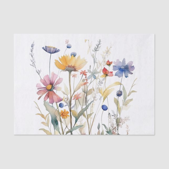 Papel de tecidos de flores selvagens de aquarela s (Frente )