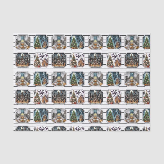 Papel de tecidos de Natal assombrado (Frente )