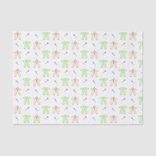 Papel de tecidos de roupas de bebê amarelas e verd (Frente )