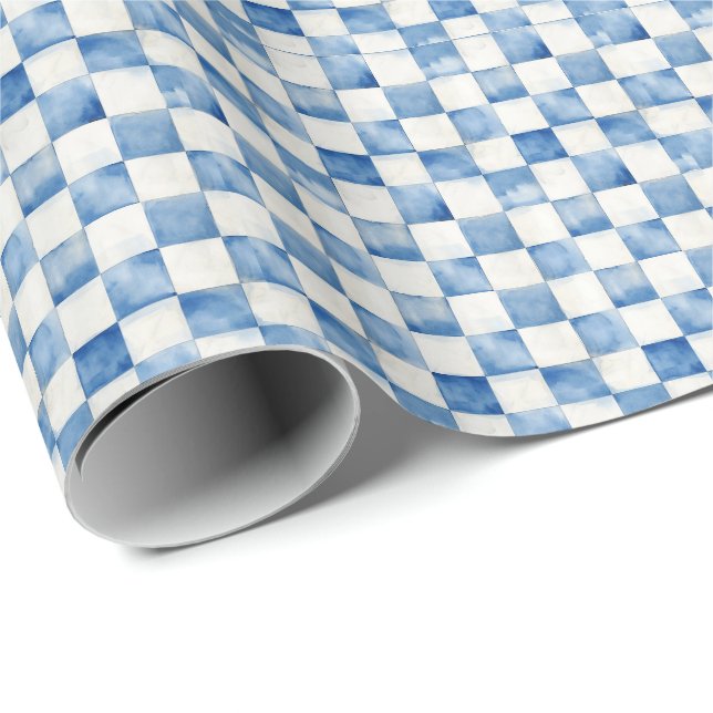 Papel Decorativo de Presente Xadrez Azul (Ponta do rolo)