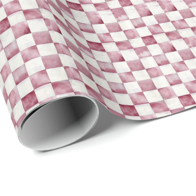 Papel Decorativo de Presente Xadrez Vermelho (Ponta do rolo)