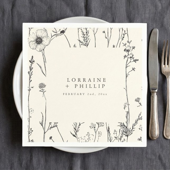Papel Delicar guardanapo de casamento de flores silvestr (Delicate autumn wild flowers wedding napkin.)