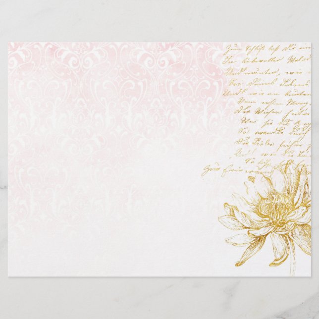 Papel Dourado no Scrapbook Floral & Rosa Damask (Frente)