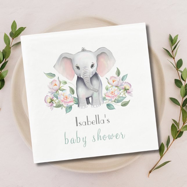 Papel Elefante Bebê com Peônias, Guardanapo de Eucalipto (Criador carregado)