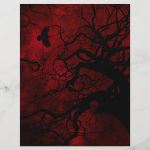 Papel Escrapbook Vermelho em Árvore Halloween