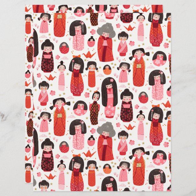 Papel especial branco japonês em cartaz Kokeshi (Frente/Verso)