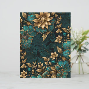 Papel Floral Mármore Dourado Turquesa Luxuoso & El
