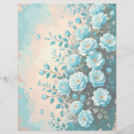 Papel Floral Romântico Azul