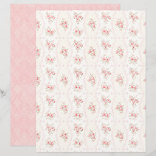 Papel Floral Rosa Coquete Vintage para Scrapbook