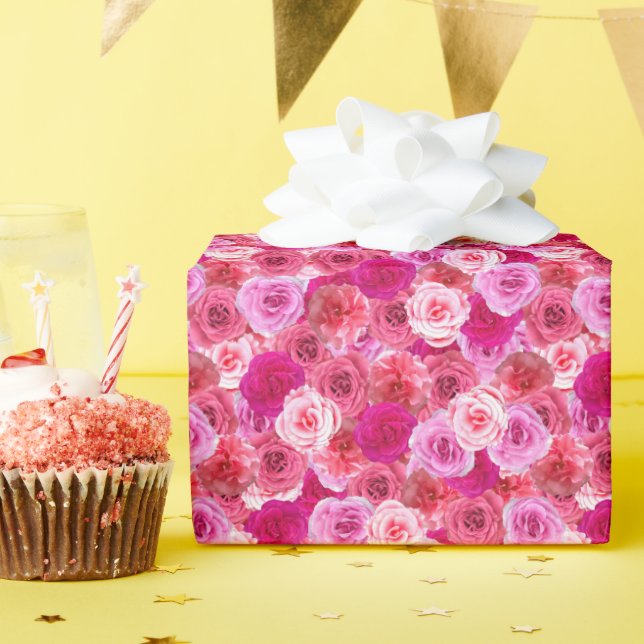 Papel Floral Rosa Oversized para Presente de Anive (Festa de aniversário)