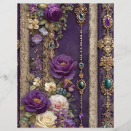 Papel Floral Roxo Vintage para Scrapbook Journal d