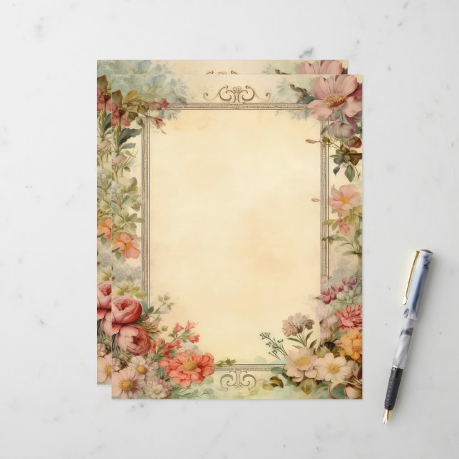 Papel Floral Shabby Chic Journal Antigo (Frente/Verso In Situ)
