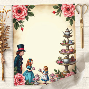 Papel Floral Vintage Festa de Chá do Chapeleiro Ma