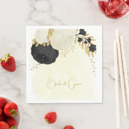 Papel Flores brancas e pretas românticas guardanapo de c