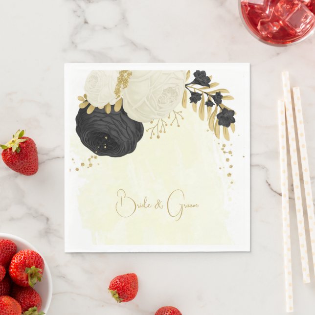 Papel Flores brancas e pretas românticas guardanapo de c (Insitu)