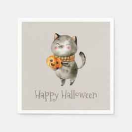 Papel Gato de Halloween bonito com abóbora | Guardanapo