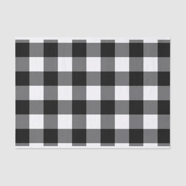 Papel grande de tecidos preto e branco de gingham (Frente )