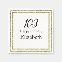 Guardanapo Branco e Dourado de 103º Aniversário